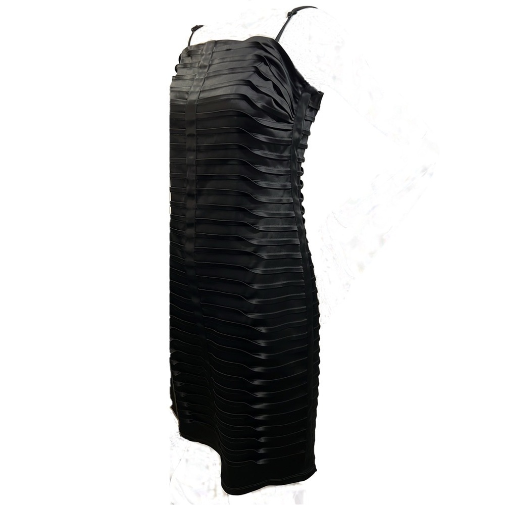 CALVIN KLEIN BodyCon Black Satin Macro Pleated Cocktail Sleeveless Dress SZ8